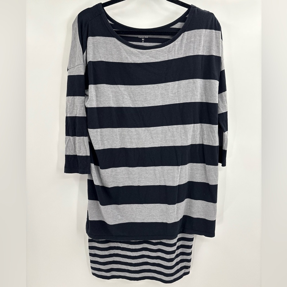 Garnet Hill Top Womens black gray Stripe Layered Scoop Neck Beachy Boho size xs